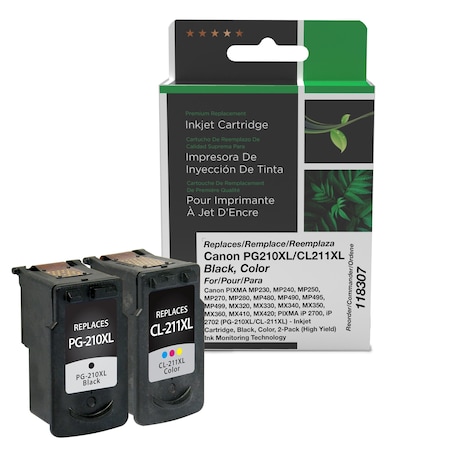 Cig Remanufactured High Yield Black, Color Ink Cartridges for Canon PG-210XL/CL-211XL, 2PK 118307